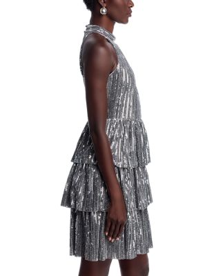 Sequin Mock Neck Tiered Dress