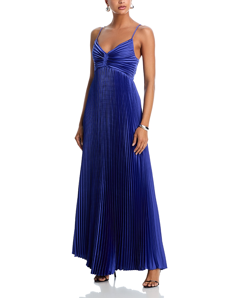 Likely Asra Pleated Satin Gown In Blue
