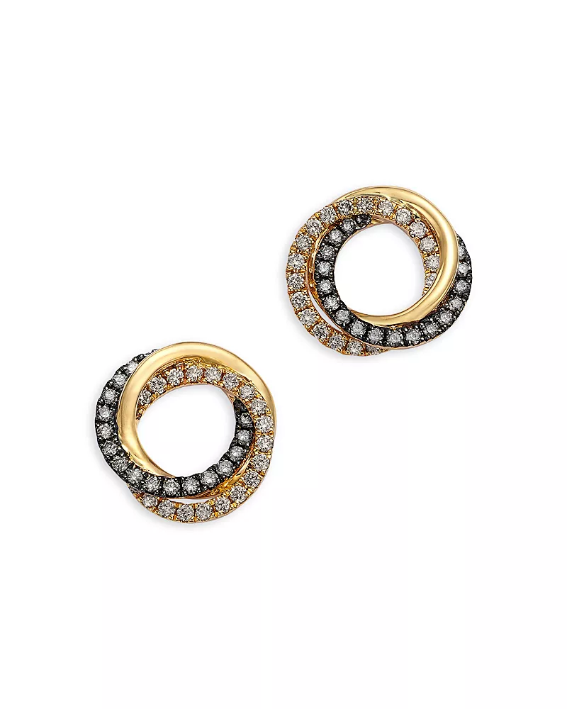 Bloomingdale's Fine Collection Champagne & Brown Diamond Circle Twist Stud Earrings in 14K Yellow Gold, 0.60 tcw