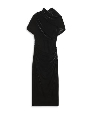 Nara Ruched Velvet Midi Dress