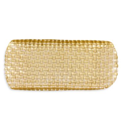 Rufolo Glass Gold Basketweave Large Rectangular Tray