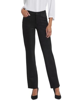 Marilyn High Rise Straight Jeans in Faux Suede in Black