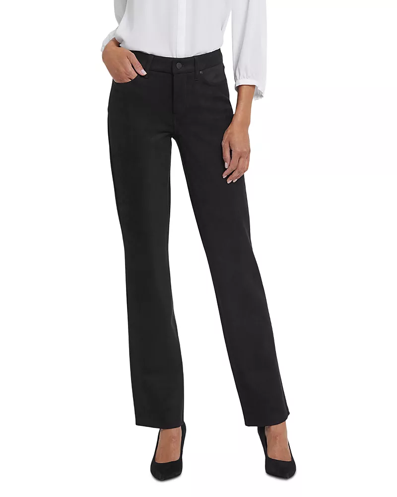 Nydj Marilyn High Rise Straight Jeans in Faux Suede in Black
