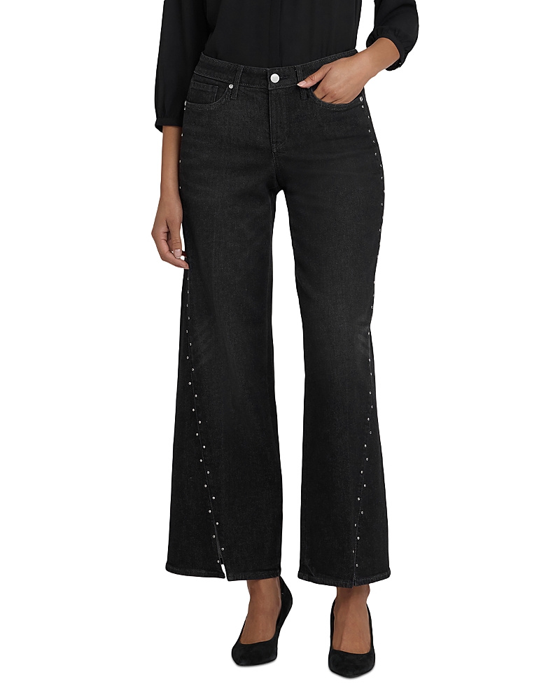 Nydj Teresa High Rise Rhinestone Wide Leg Jeans In French Nightfall In Black