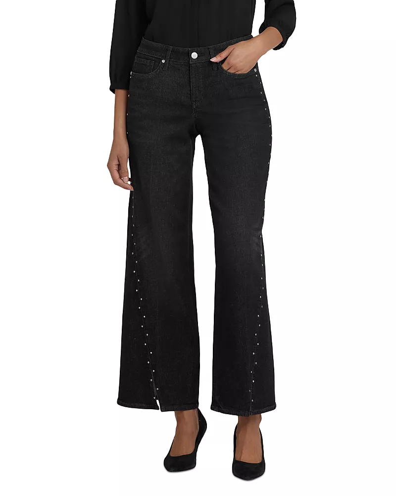 Nydj Teresa High Rise Rhinestone Wide Leg Jeans in French Nightfall