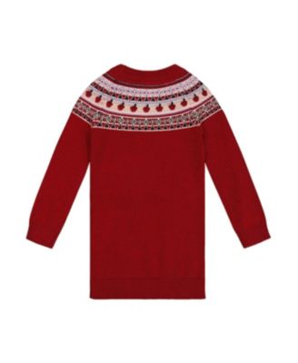 Girls' Knit Dress with Apple Jacquard Yoke - Big Kid