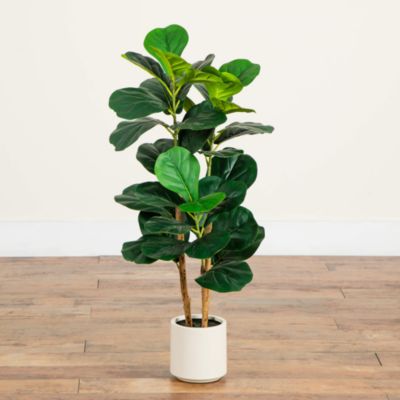 3&#39; Artificial Fiddle Leaf Tree in Decorative White Planter