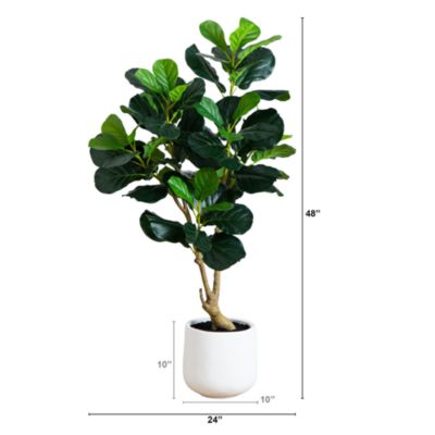 4&#39; Artificial Lush Fiddle Leaf Tree in Decorative White Planter