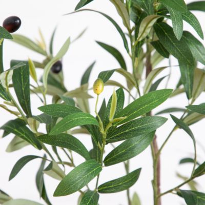 5&#39; Artificial Minimalist Olive Tree in White Decorative Planter