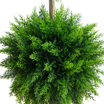 3.5&#39; UV Resistant Artificial Cedar Double Ball Topiary Tree in White Decorative Planter (Indoor/Outdoor)