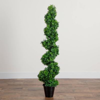 5' UV Resistant Boxwood Spiral Topiary Artificial Tree in Decorative Planter (Indoor/Outdoor)