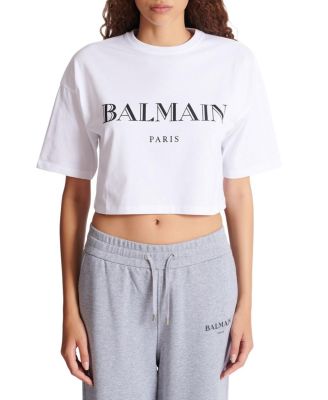  Boxy Cropped T-Shirt with Balmain Print