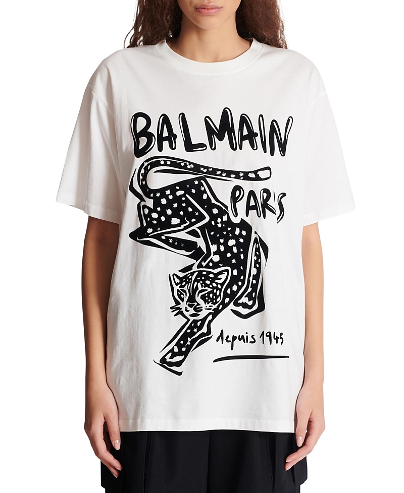 Balmain Short-sleeved T-shirt With Leopard Print In White