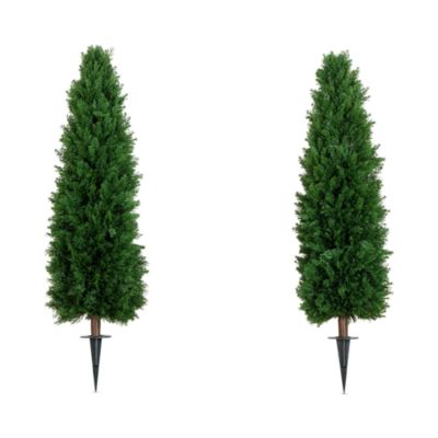4&#39; UV Resistant Artificial Cedar Plant with Integrated Ground Stake (Indoor/Outdoor) - Set of 2