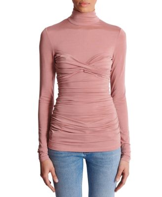  Pleated Long-Sleeved Jersey Top