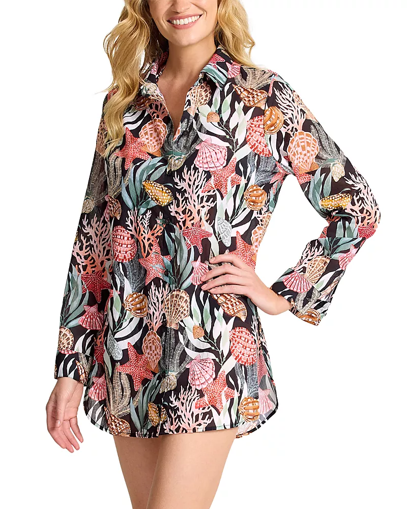 Tommy Bahama Shell Sands Boyfriend Shirt Swim Cover-Up