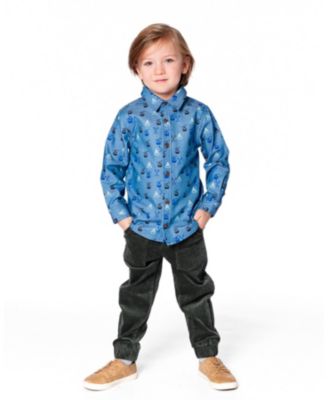 Boys' Printed Long Sleeve Button Front Chambray Shirt - Little Kid, Big Kid