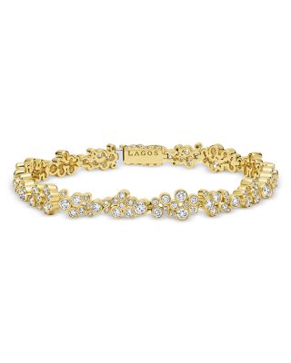 18K Yellow Gold Fizz Diamond Bezel Cluster Tennis Bracelet