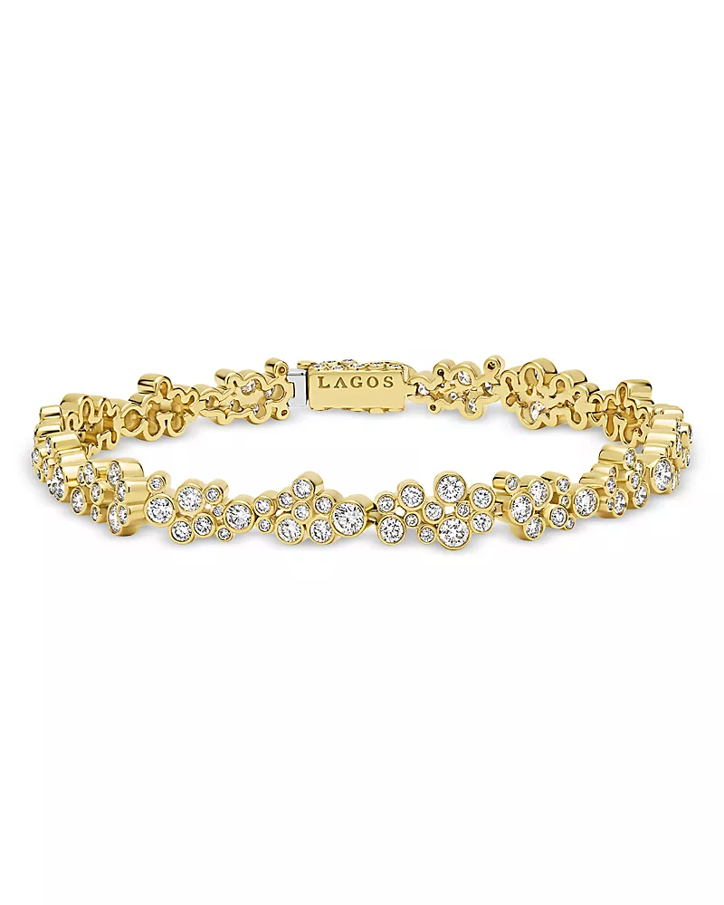 Lagos 18K Yellow Gold Fizz Diamond Bezel Cluster Tennis Bracelet