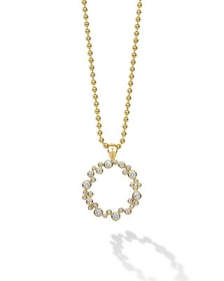 18K Yellow Gold Fizz Diamond Bezel Circle Pendant Necklace, 16-18"