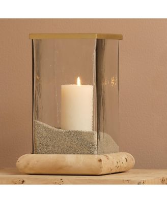  Rhine Burl Wood and Glass Hurricane Candle Holder