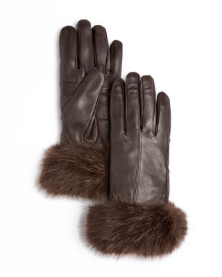 Faux Fur Trim Leather Gloves