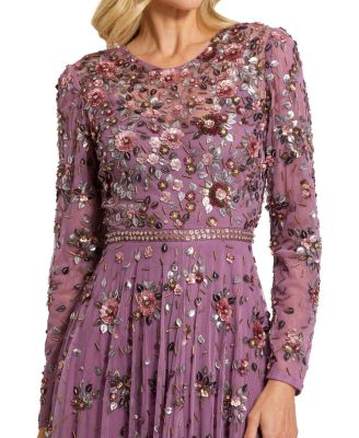 Long Sleeve High Neck Beaded Gown