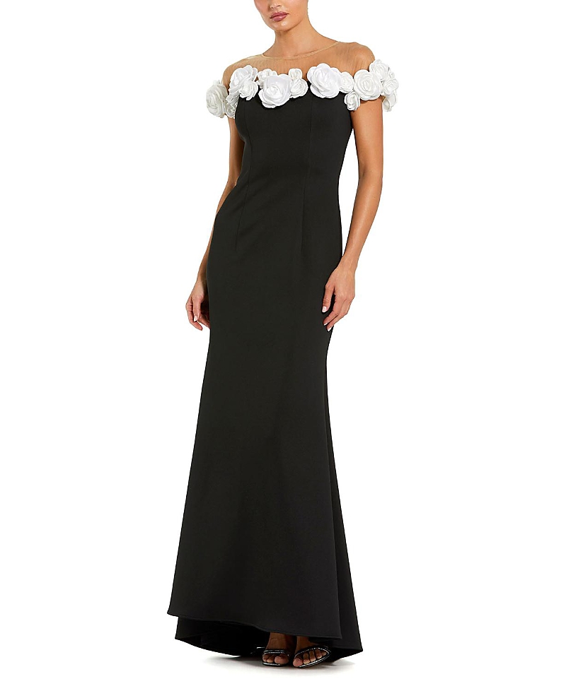 Mac Duggal Stretch Crepe Mermaid Gown with 3D Flowers