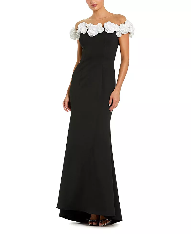 Mac Duggal Stretch Crepe Mermaid Gown with 3D Flowers