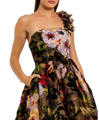 One-Shoulder Floral Print Ballgown