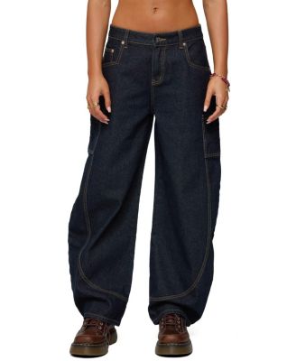 Aden Contrast Stitch Barrel Dark Rinse Wash Jeans