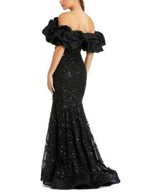  Beaded Mermaid Gown With Off The Shoulder Ruffle