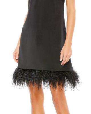  Feathered Hem High Neck Sleeveless A Line Dress