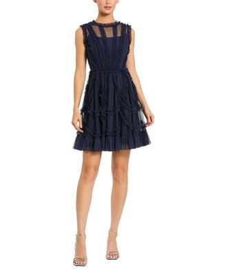 Women's High Neck Sleeveless Micro Ruffle Mini Dress