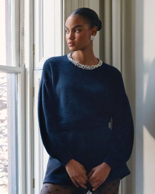 100% Cashmere Crystal Trim Crewneck Sweater - Exclusive