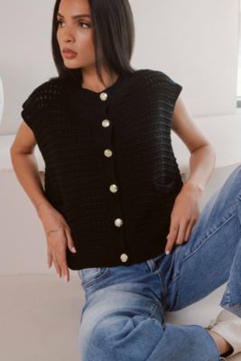 Sleeveless Open Knit Cardigan