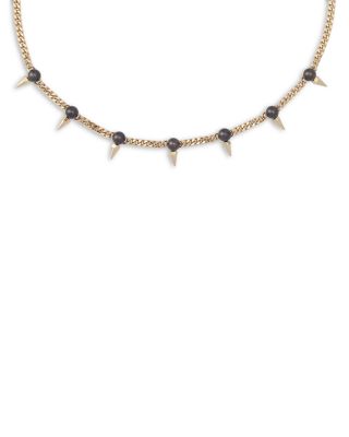 Gray Imitation Pearl Spike Statement Necklace, 15"-17" 