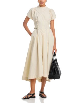 Puff Short Sleeve Side Tie Cotton Dress