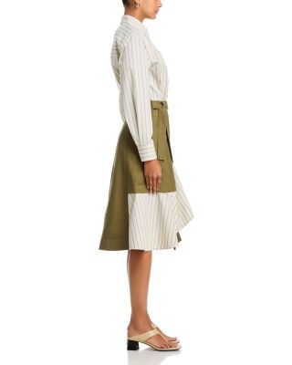 Long Sleeve Combo Shirt Dress with Flounce