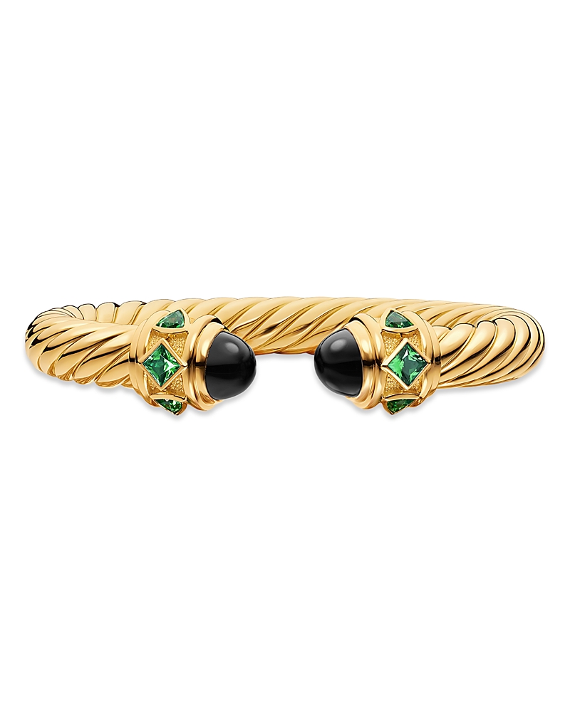 David Yurman Renaissance Cablespira Bracelet in 18K Yellow Gold with Black Onyx and Tsavorite, 9mm