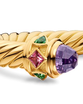 Renaissance&reg; Cablespira&reg; Bracelet in 18K Yellow Gold with Amethyst, Pink Tourmaline and Tsavorite, 9mm