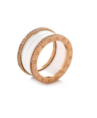  B.Zero1 Three Band Ring 18K Rose Gold and Ceramic with Diamonds