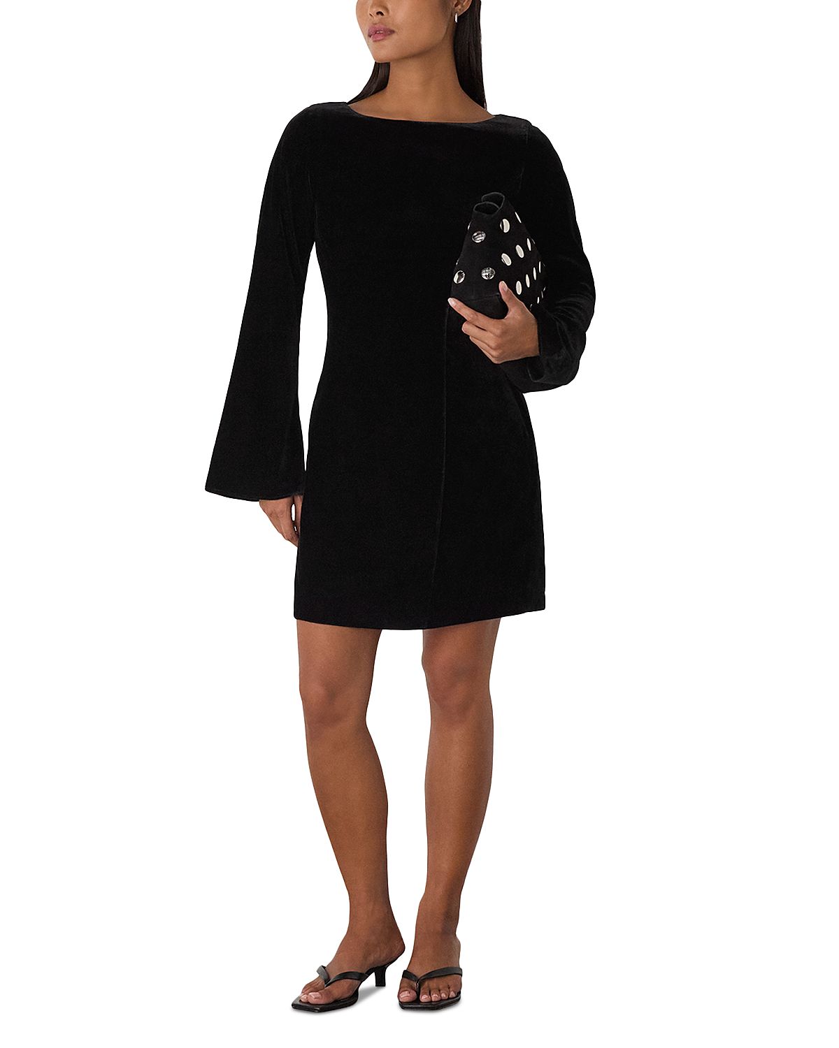 Whistles Petite Velvet Flare Sleeve Dress