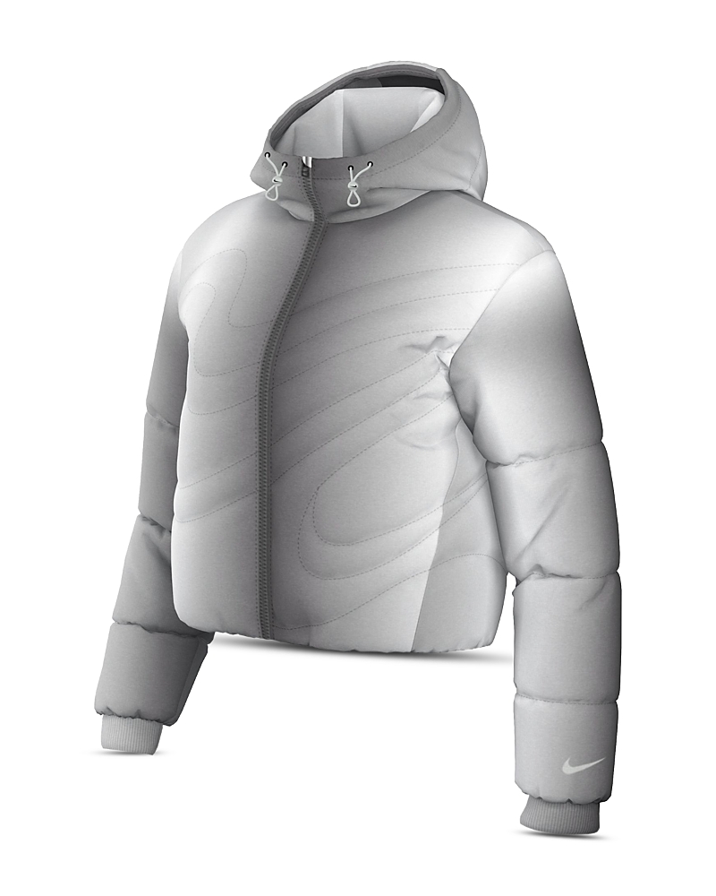 Nike Sportswear Therma Fit Metallic Swoosh Puffer Jacket In Gray