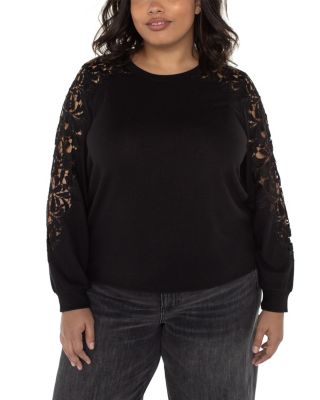 Lace Sleeve Crewneck Top