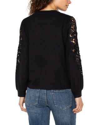 Lace Trim Crewneck Sweater