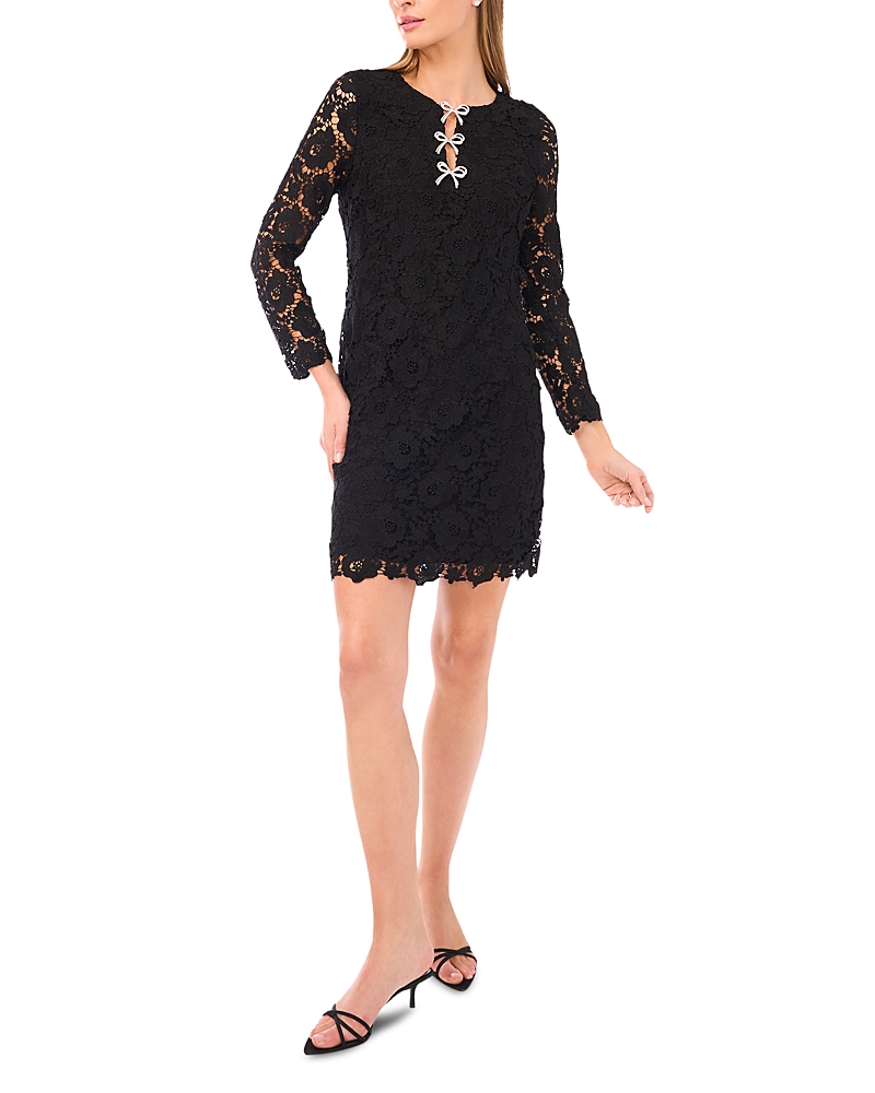 CeCe Bow Trim Floral Lace Dress