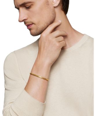 Men's 18K Yellow Gold Spiritual Beads Textured Square Link Bracelet