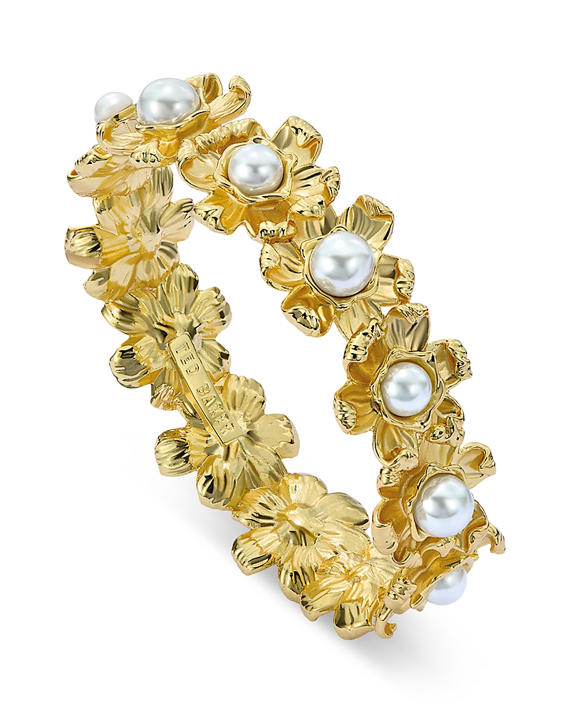 Ted Baker Imitation Pearl Daisy Bangle Bracelet In Gold