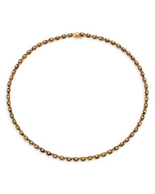 14K Yellow Gold Tiger Eye & Diamond Eternity Necklace, 16"